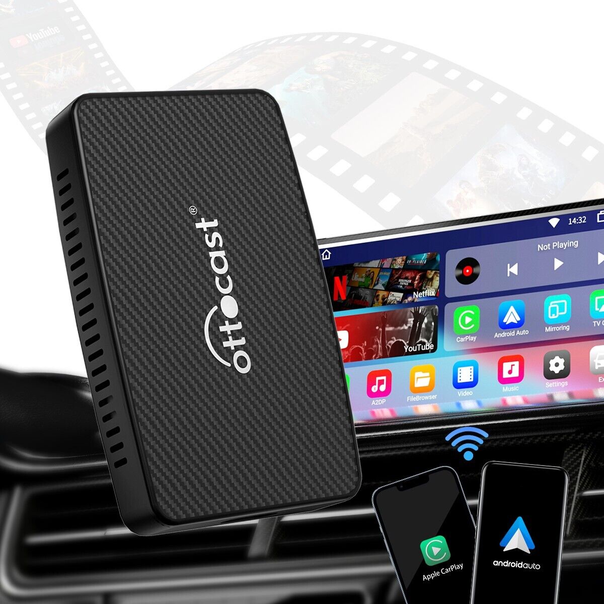 Ottocast® Play2Video Pro Adattatore 3 in 1 con YouTube e Netflix