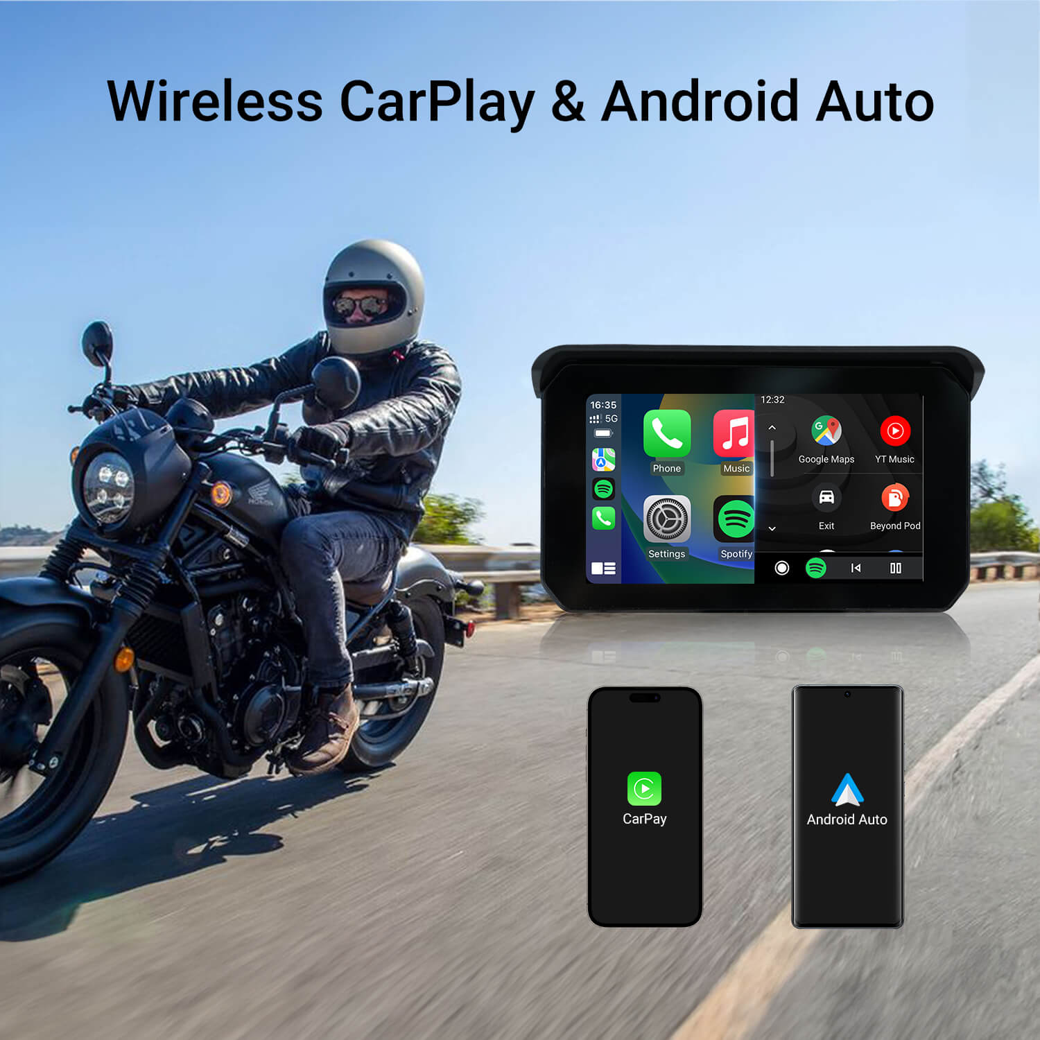 CarPlay Lite C5 SE GPS per moto Wireless Carplay/Android Auto Schermo impermeabile